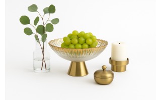 Patera szklana na złotej nodze 33cm 180030