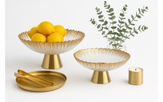 Patera szklana na złotej nodze 33cm 180030