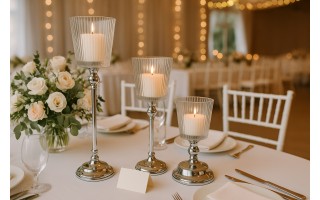 Świecznik szklany na metalowej nodze 20cm JKO288