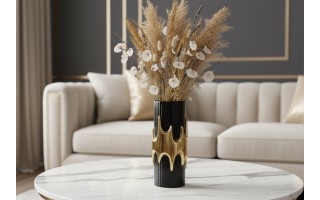 Wazon ceramiczny 30 cm czarno-złoty 154747