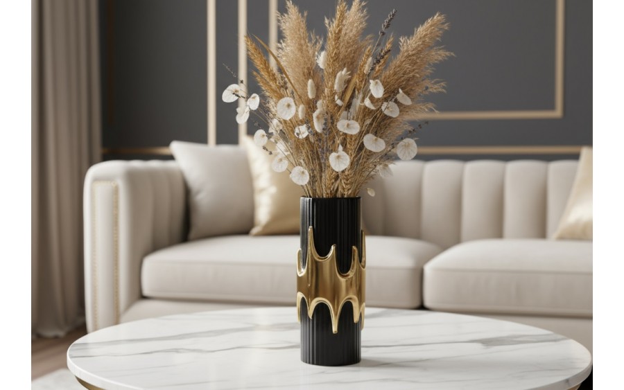 Wazon ceramiczny 30 cm czarno-złoty 154747