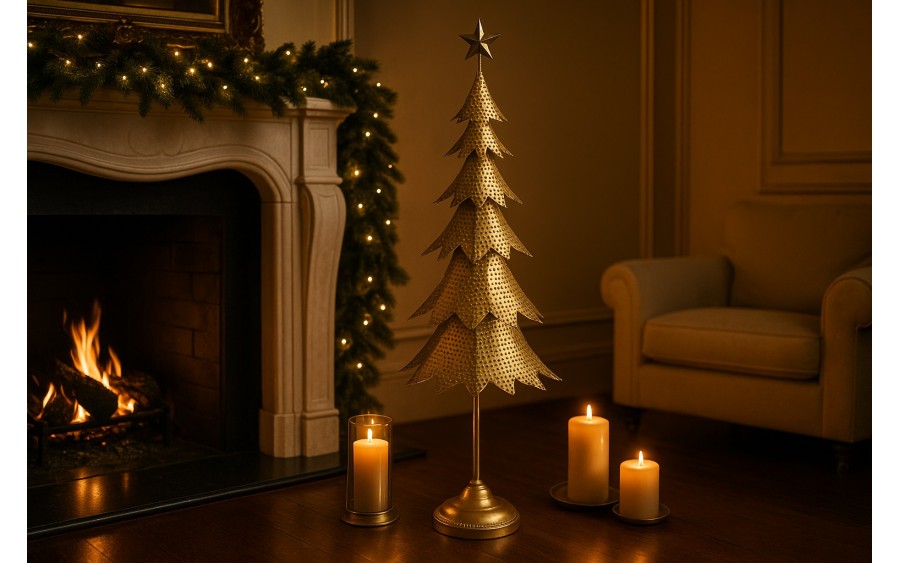 Figurka świąteczna Choinka metalowa 97 cm złota