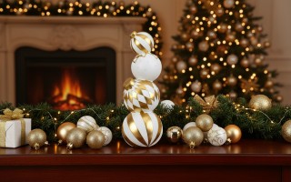 Dekoracja świąteczna Stos bombek biało-złotych 40 cm