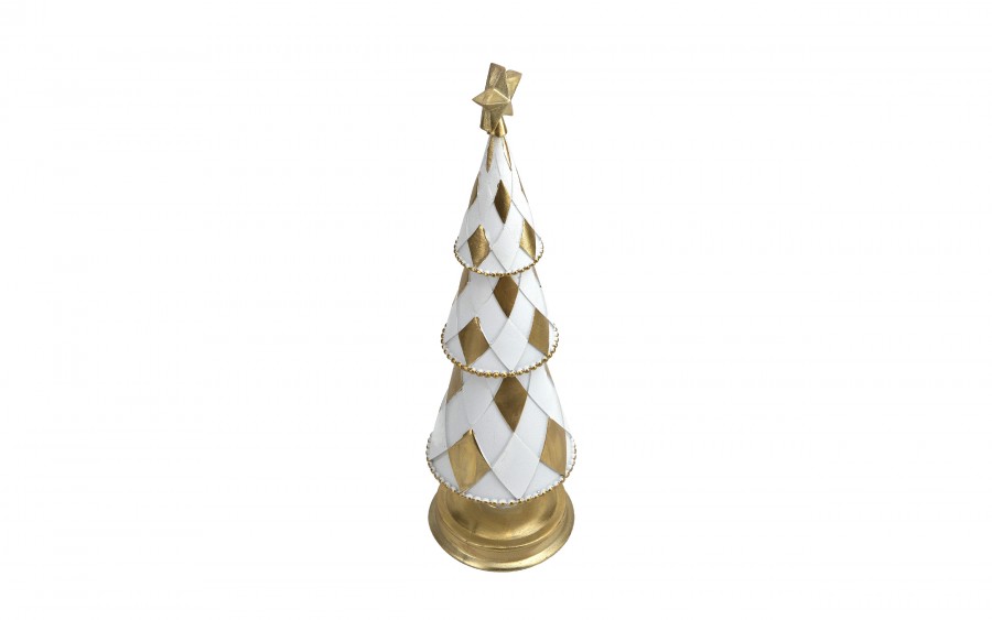 Figurka świąteczna Choinka biało złota 35,5 cm