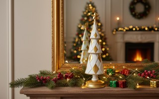 Figurka świąteczna Choinka biało złota 46 cm