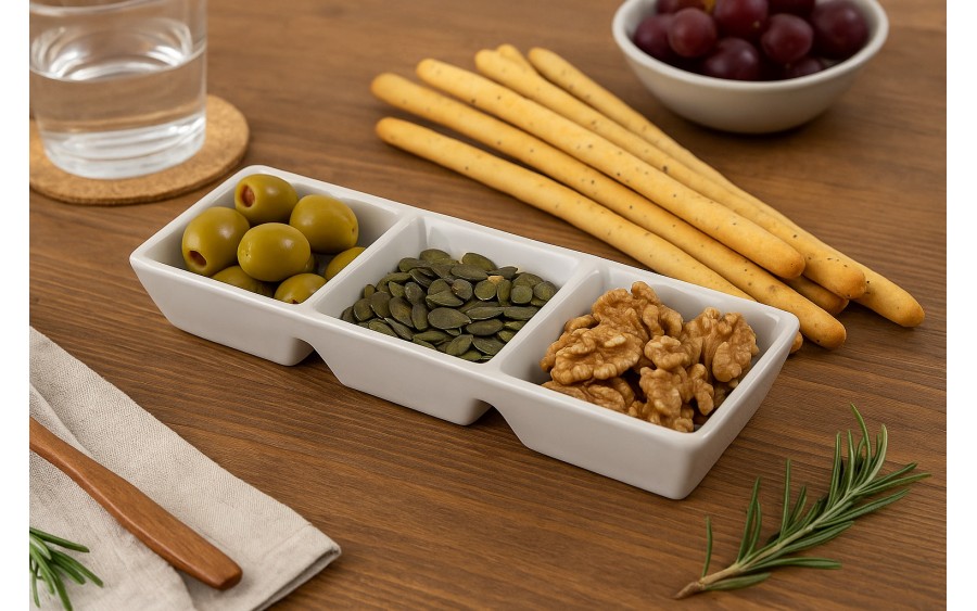 Salaterka do dipów trójdzielna do serwowania 21x7x3 cm
