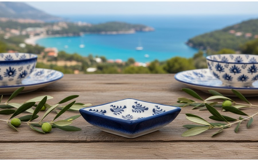 Dip kwadratowy 9 cm ceramiczny Oriental White Blue