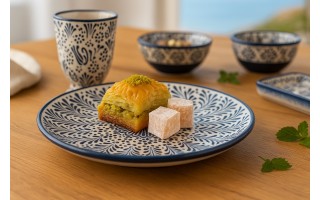 Talerz deserowy 18 cm ceramiczny Oriental White Blue