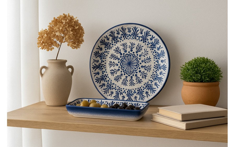 Talerz deserowy 18 cm ceramiczny Oriental White Blue