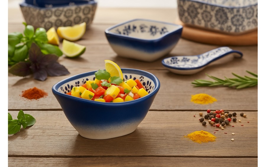 Salaterka ceramiczna owalna 10x7 cm Oriental White Blue