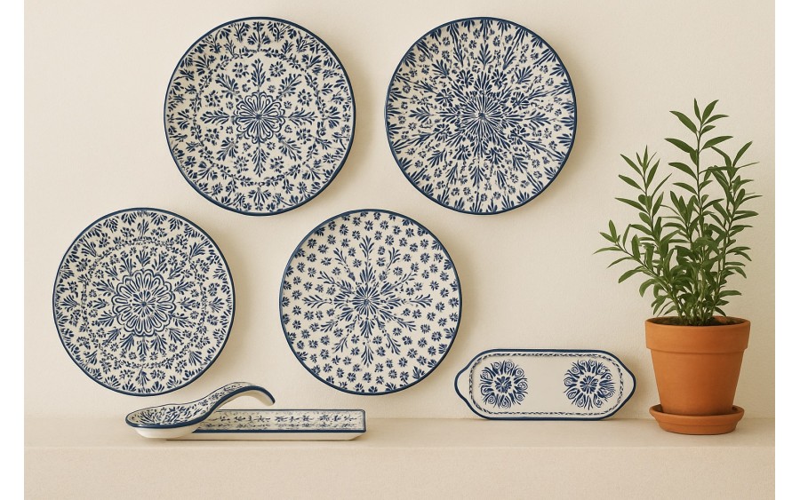 Talerz płytki obiadowy 25 cm ceramiczny Oriental White Blue