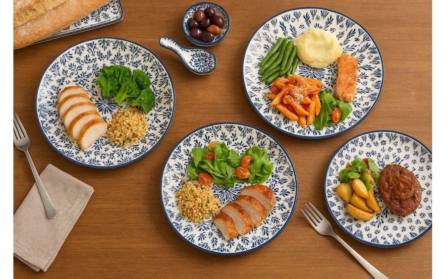 Talerz płytki obiadowy 25 cm ceramiczny Oriental White Blue