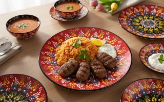 Talerz płytki obiadowy 25 cm ceramiczny Oriental Red