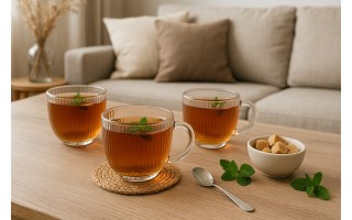 Kubek szklany z uchem 450 ml ryflowany MPLCo