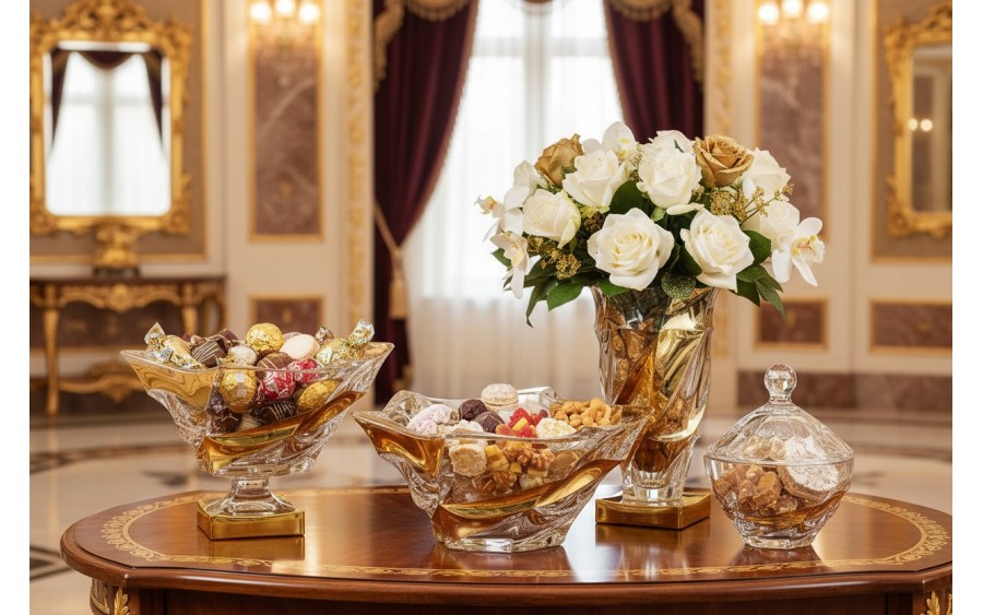 Misa kryształowa 33 cm Flamenco Belt Gold