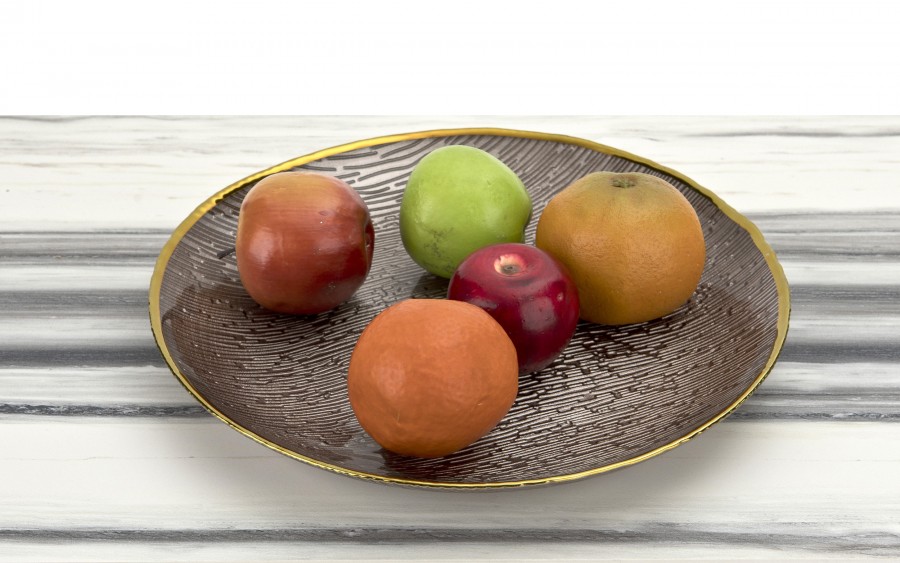 Talerz dekoracyjny 32,5 cm podtalerz beżowo-złoty