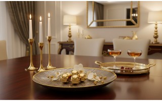 Talerz dekoracyjny 32,5 cm podtalerz beżowo-złoty