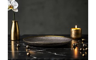 Talerz dekoracyjny 32,5 cm podtalerz beżowo-złoty