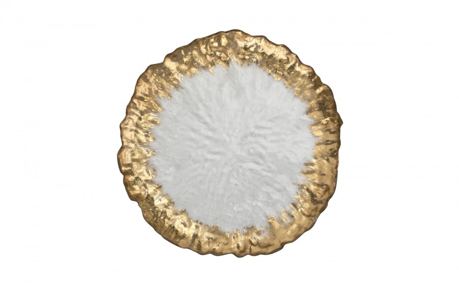 Talerz dekoracyjny 33 cm podtalerz przeźroczysty-złoty