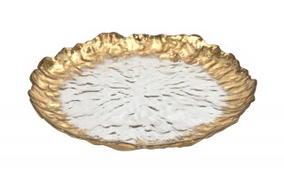 Talerz dekoracyjny 33 cm podtalerz przeźroczysty-złoty