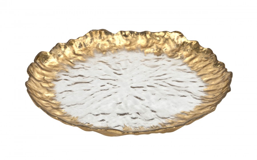 Talerz dekoracyjny 33 cm podtalerz przeźroczysty-złoty