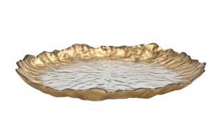 Talerz dekoracyjny 33 cm podtalerz przeźroczysty-złoty