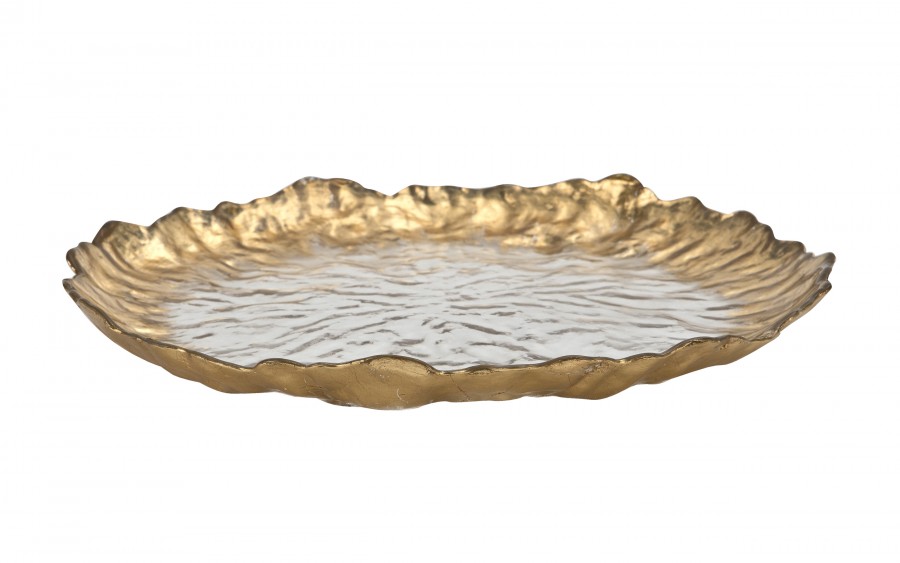 Talerz dekoracyjny 33 cm podtalerz przeźroczysty-złoty