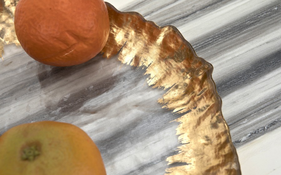 Talerz dekoracyjny 33 cm podtalerz przeźroczysty-złoty