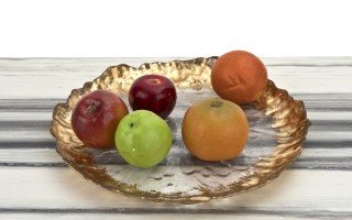 Talerz dekoracyjny 33 cm podtalerz przeźroczysty-złoty