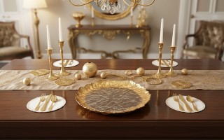 Talerz dekoracyjny 33 cm podtalerz przeźroczysty-złoty