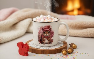 Kubek porcelanowy 220 ml Wiewiórka Henio różowa