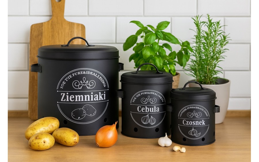 Komplet 3 pojemników do przechowywania Ziemniaki Cebula Czosnek