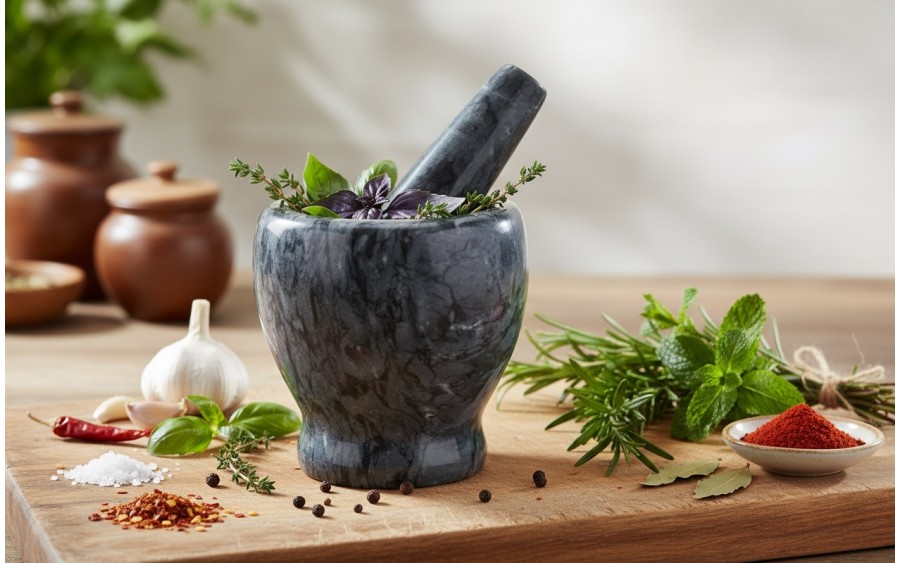 Marmurowy moździerz kuchenny 10,5 cm czarny 312023