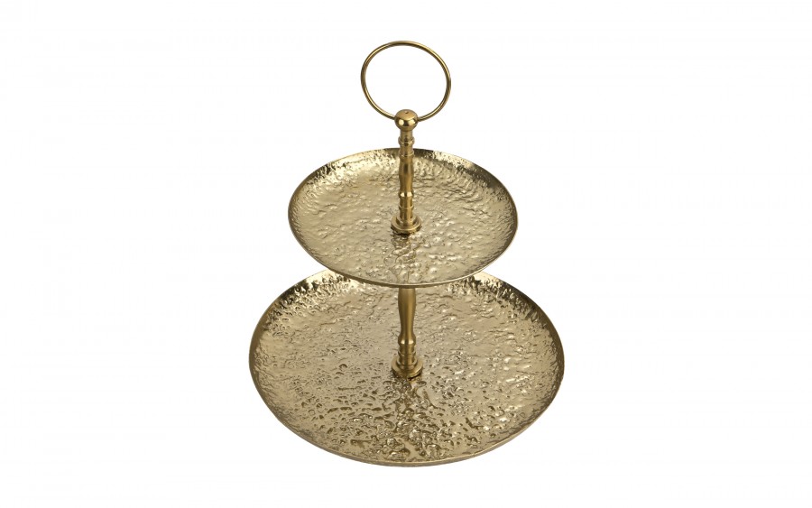 Patera dwupoziomowa 29 cm metalowa złota IR0022