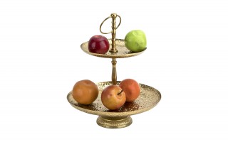 Patera dwupoziomowa 29 cm metalowa złota IR0022