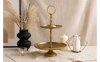Patera dwupoziomowa 29 cm metalowa złota IR0022