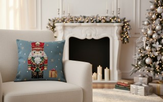 Poszewka dekoracyjna 45x45 cm Dziadek do orzechów z prezentem6081