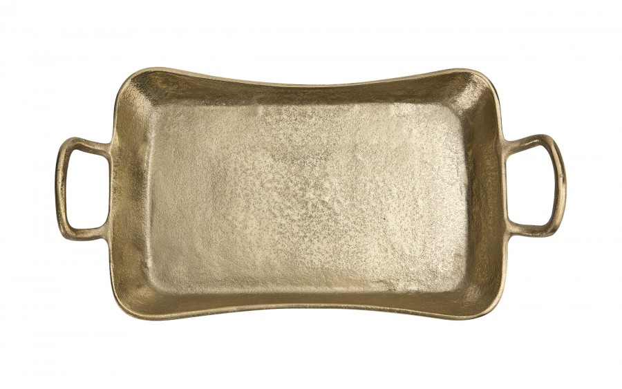 Taca dekoracyjna 41x21 cm metalowa z uchwytami złota IR0017
