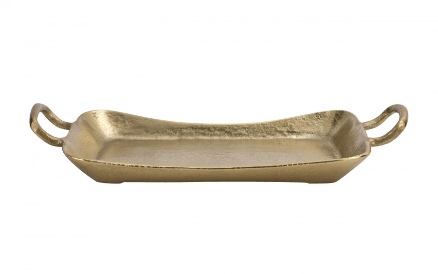 Taca dekoracyjna 41x21 cm metalowa z uchwytami złota IR0017
