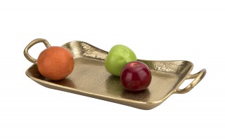 Taca dekoracyjna 41x21 cm metalowa z uchwytami złota IR0017