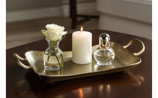 Taca dekoracyjna 41x21 cm metalowa z uchwytami złota IR0017