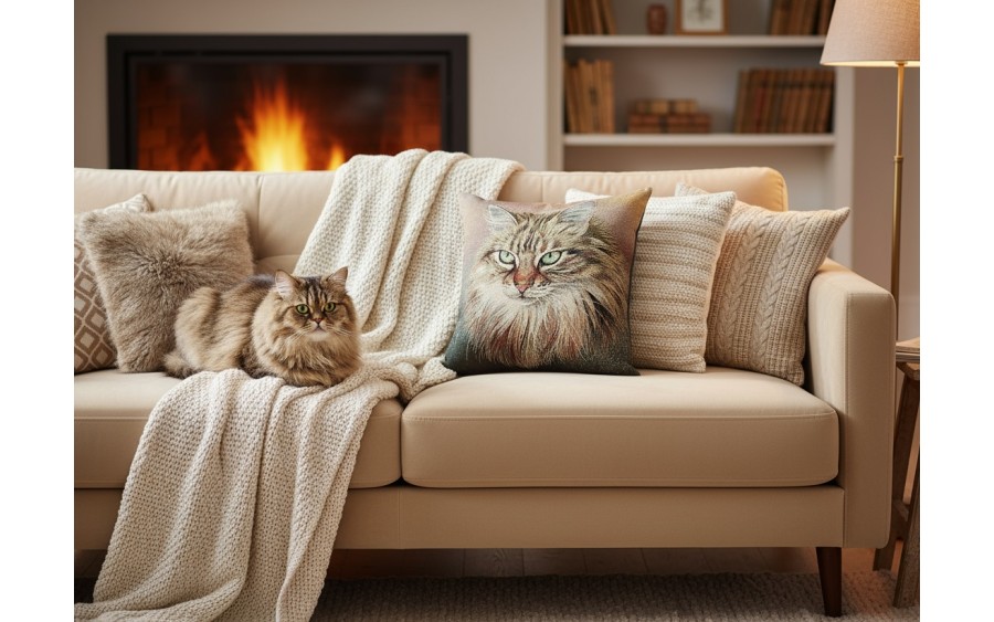 Poszewka dekoracyjna 45x45 cm Kot Perski Gobelinowa Premium