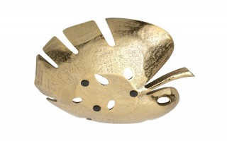 Patera metalowa złoty liść ażurowy 22 cm