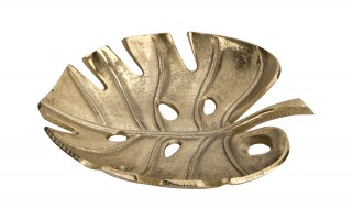 Patera metalowa złoty liść ażurowy 22 cm