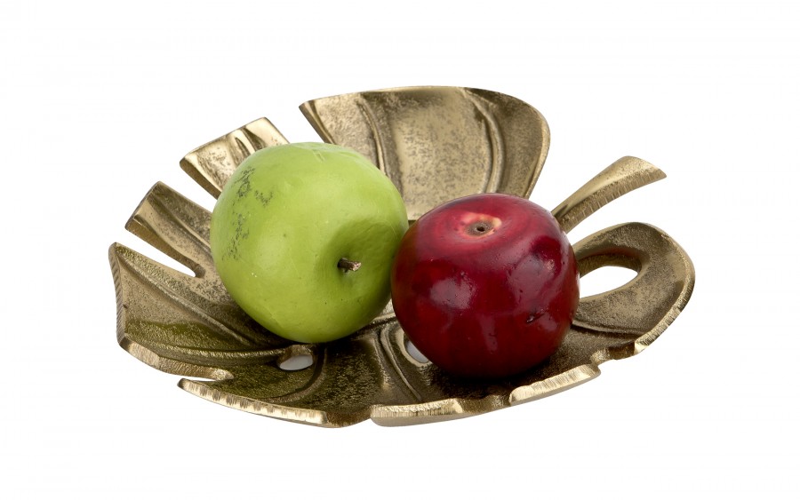 Patera metalowa złoty liść ażurowy 22 cm