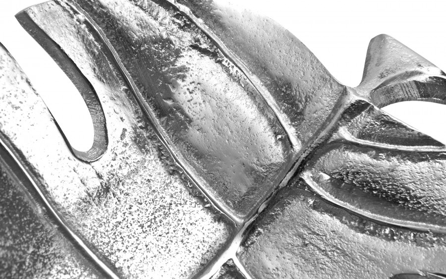 Patera metalowa srebrny liść ażurowy 30 cm