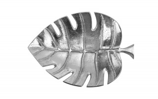 Patera metalowa srebrny liść ażurowy 30 cm