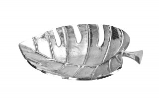 Patera metalowa srebrny liść ażurowy 30 cm