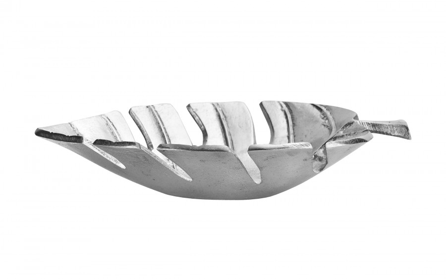 Patera metalowa srebrny liść ażurowy 30 cm