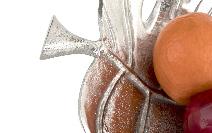 Patera metalowa srebrny liść ażurowy 30 cm